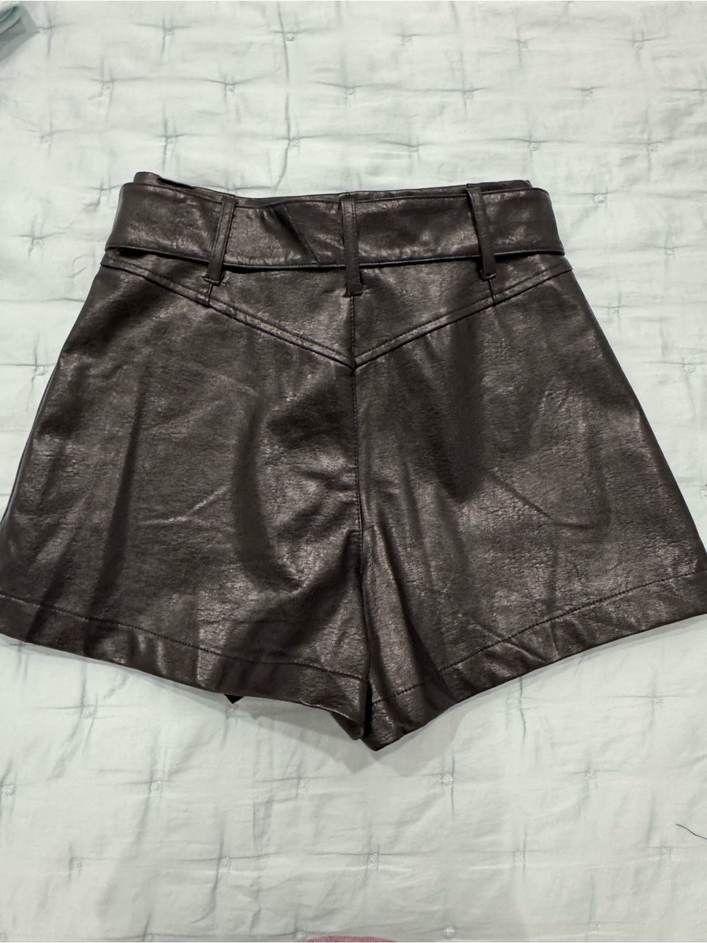 High-Waist Faux Leather Tie-Belt Shorts in Black - Picture 2 of 8